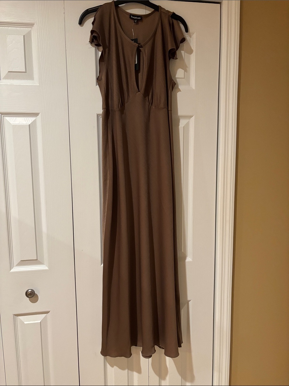 bebe Taupe Brown Cutout Maxi Dress
